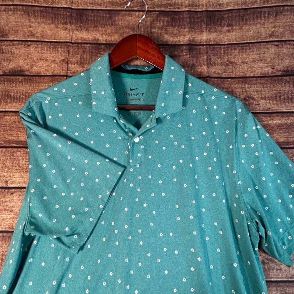 Nike Polo Men Medium Tall Vapor Green Floral Golf Vented Shirt Standard Fit MT